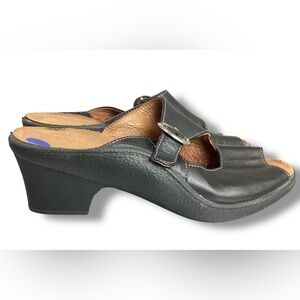 Romika Leather Sandals Wedge Heels EU 38 Black Comfort Buckle slip on